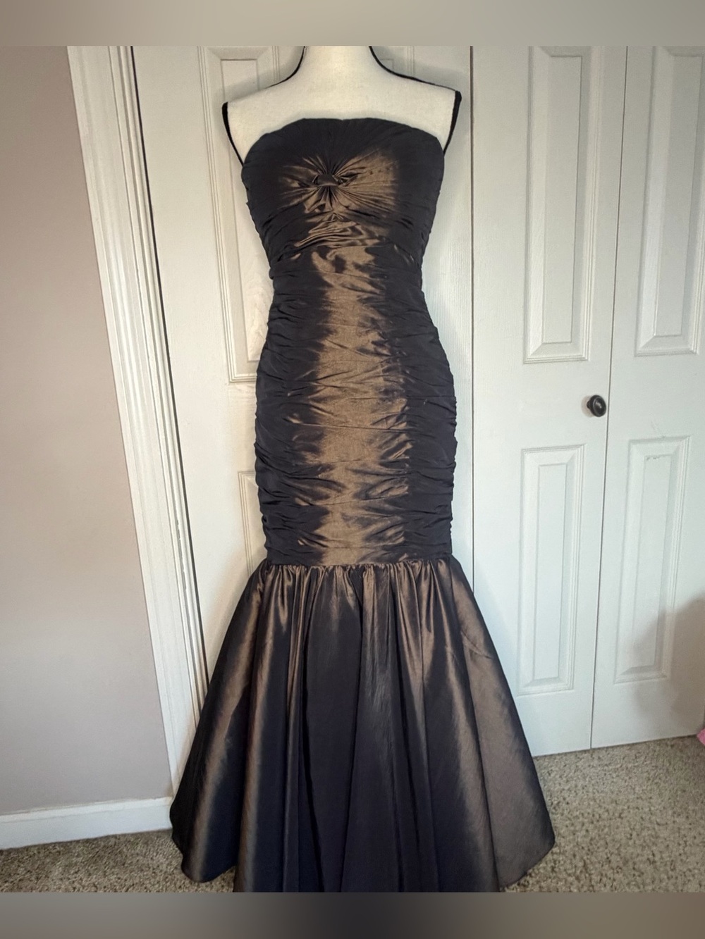 Chocolate Brown/ Bronze Strapless Ruched Mermaid Maxi Formal Evening Gown Dress